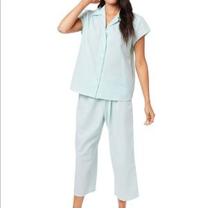 The Cat’s Pajamas Green seersucker cotton pajamas. Size small.